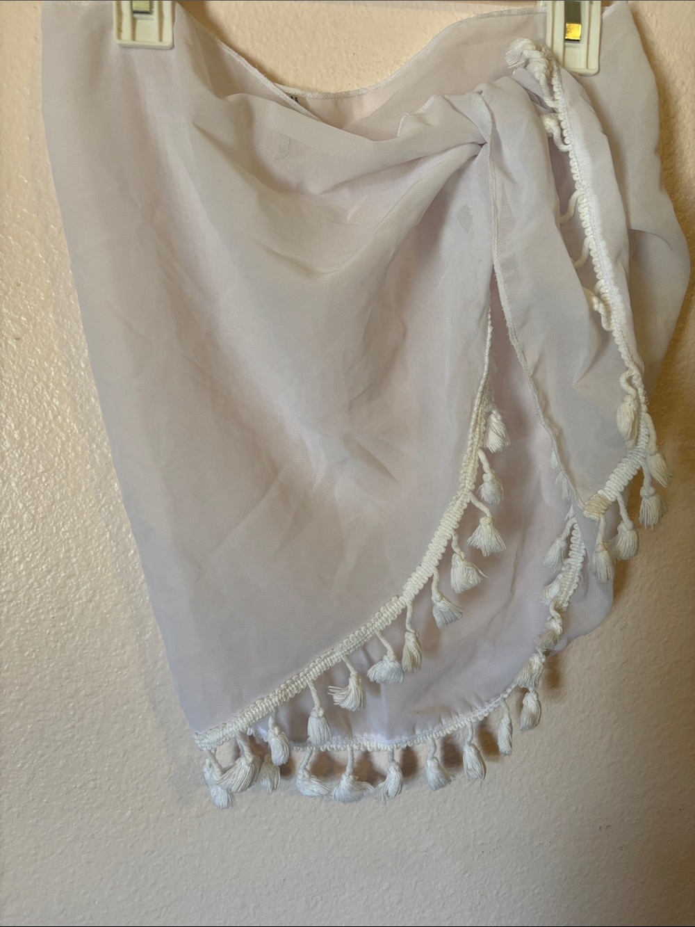 Woman’s White Tassel Trim Swim Cover Up Skirt